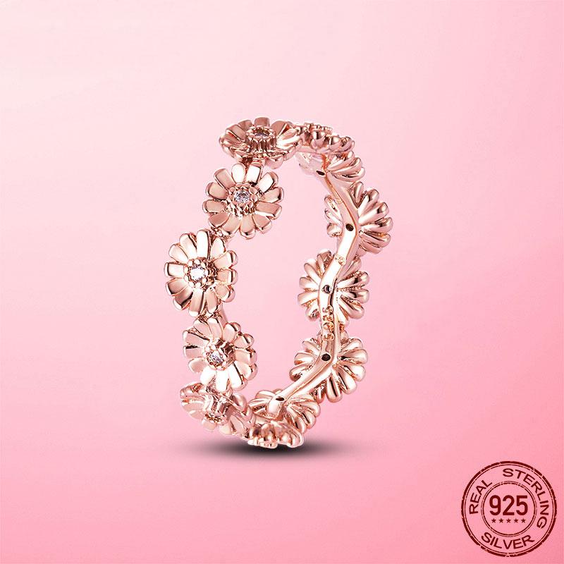 Authentic 925 Sterling Silver Sparkling Daisy Flower Crown Finger Ring For Women Original Silver 925 Jewelry Best Gift