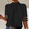 Half Large Size Pullover Sleeve Tops High Color Collar Mesh Stitching Pleated Loose Fit Casual Office Blouse