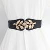 Gold Leaf Pair Buckle Elastic Belt Women'S Dress Decorative Fine Elastic Waist Seal Three Sizes