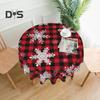 Christmas Table Cloth Snowflake Plaid Print New Year Style Round Shape Easy Care Table Protection Banquets Dining Room Kitchen Party Decoration