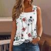 Women's Pleated Square Collar Sleeveless Vest Print T-shirt