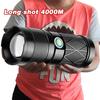 Super Bright Rechargeable Flashlight Long Shot 4000M High Power LED Lamp Built-in Battery High Capacity Waterproof Zoomable Strong Light Flash Light
