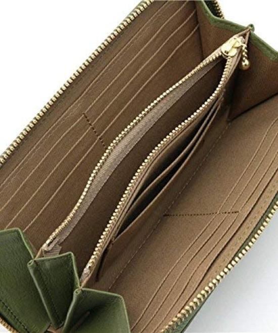 55215 Made In Japan Cow Leather Dot Pattern Round Long Wallet [un Signet] [Genuine] (free Green)