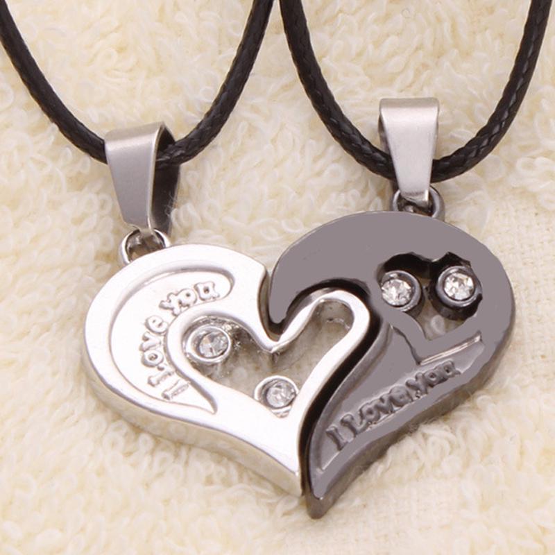 New Single Heart Couple Necklace Heart Shaped Diamond Pendant Valentine Gift Couple Pendant
