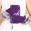 Women's Winter Touchscreen Gloves with Faux Otter Fur and Velvet Trim