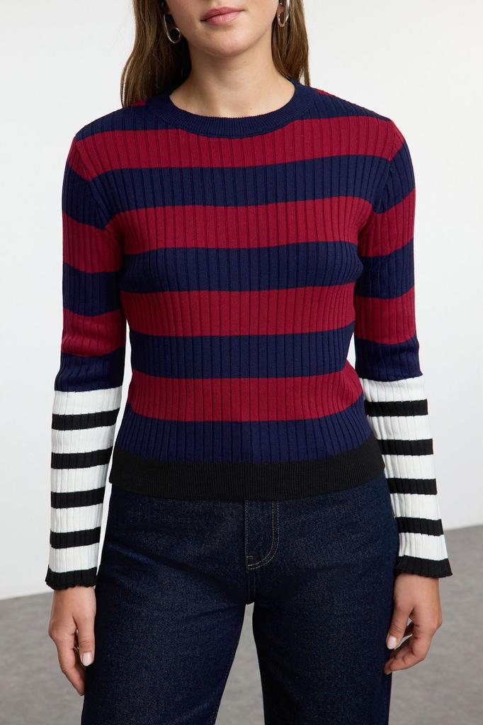 Women's Elegance Style Sweater Black Ribbed Color Block Knitwear Sweater