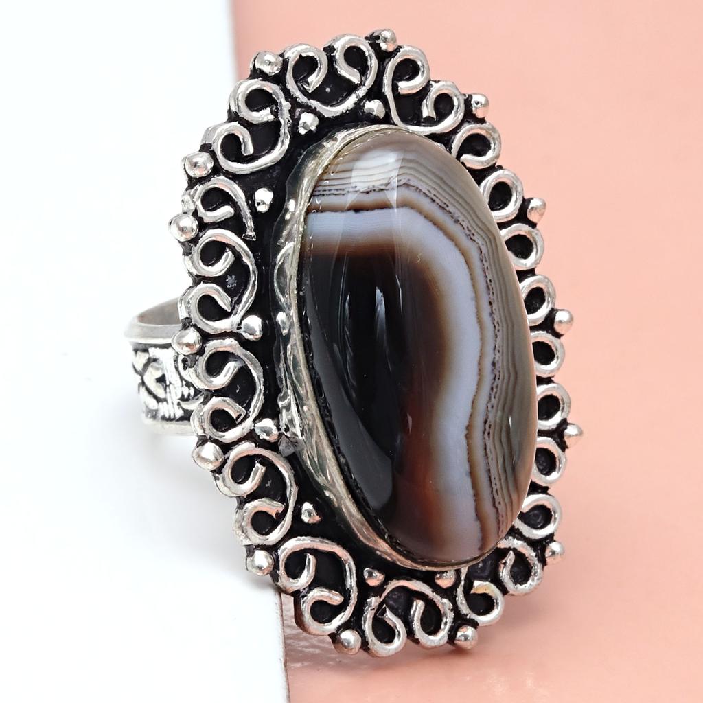 Gray Botswana Agate Gemstone Handmade Silver Jewelry  "8"