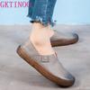Fashion GKTINOO Designer Women Black Flats Slip On Ladies Casual Genuine Leather Flat Handmade Women Shoes Soft Bottom Loafers