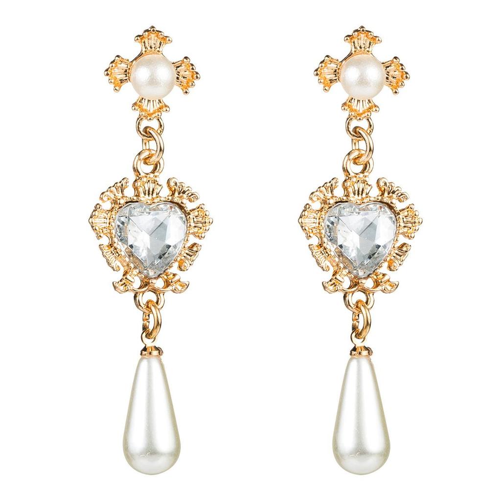 Drop Earrings Women Baroque Vintage Love Drops Pearl Long Temperament Earrings