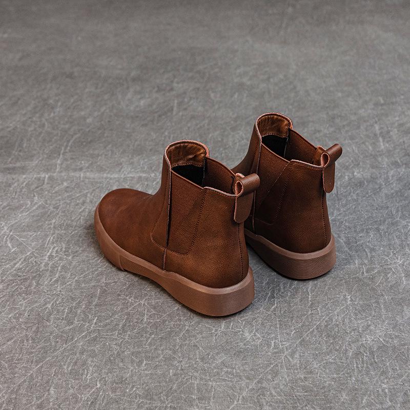 Women's Chunky Heel Retro Leather Chelsea Ankle Boots - Warm, Soft Sole, Handmade Martin Style