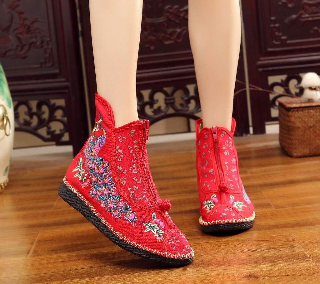 Ankle Boots for Women New Spring and Autumn Flat Bottom Cloth Shoes Ethnic Style Low Barrel Short Boots Embroidered Shoes Women