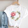 (Asian Size) T Shirt Fashion Love Sweet Flower Cute 90s Women Clothing Casual Top Short Sleeve Tee Print Lady Female Graphic T-shirts