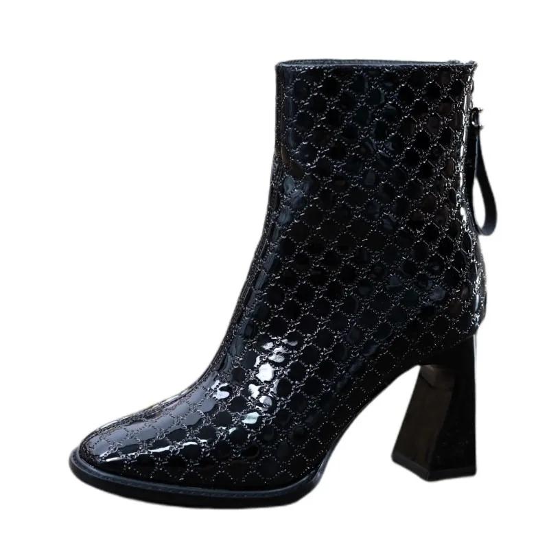 2024 High Quality Women's Shoes Ankle Women's Boots Elegant Modern Boots Women Square Toe High Heels Back Zip Shoes Ladies