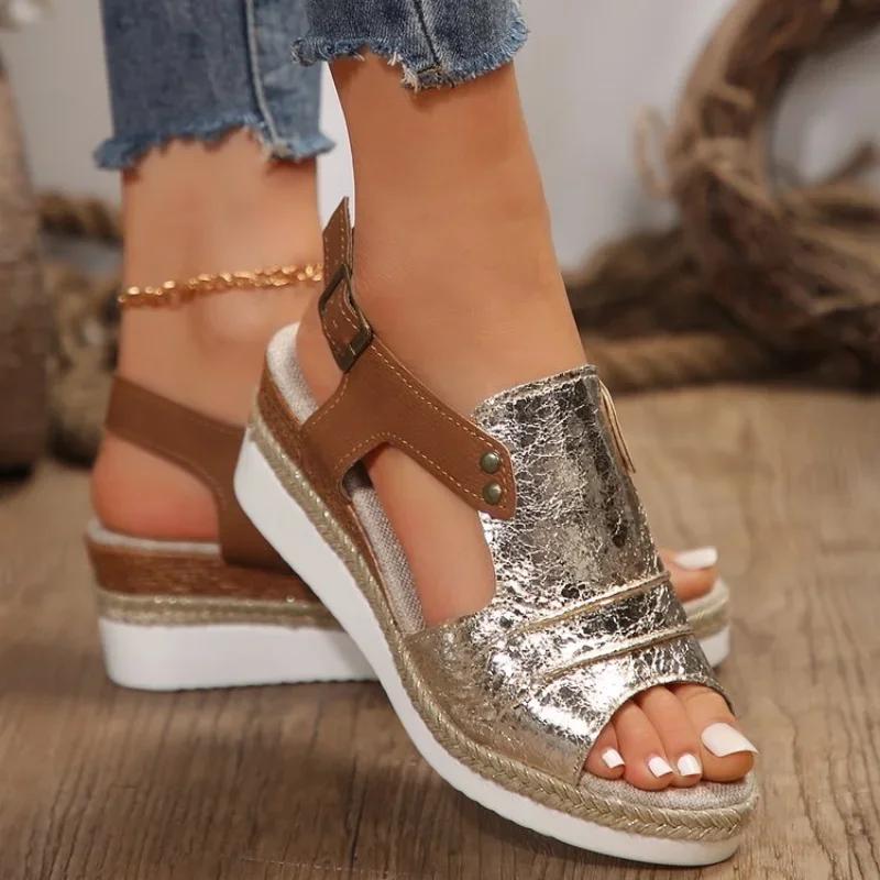Fashion Women Fashion Wedge Sandals Female Ankle Wrap Strap Platform Sandles Woman Open Toe Thick Bottom Shoes Sandalias Mujer
