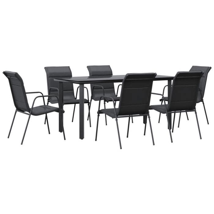 VidaXL Garden Dining Set 7 Pcs Black Textilene and Steel 3200715