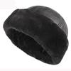 Thick Warm Winter Hat Men Black Fur Leather Russian Hat Male Windproof Snow Ski Russian Cap Fleece Lined Dad Hat