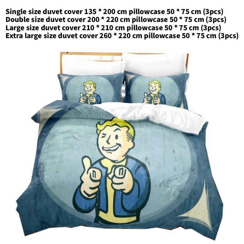 Fallout Vault Boy Printed Design Bedding Three Piece Set Childrens Use Bedroom