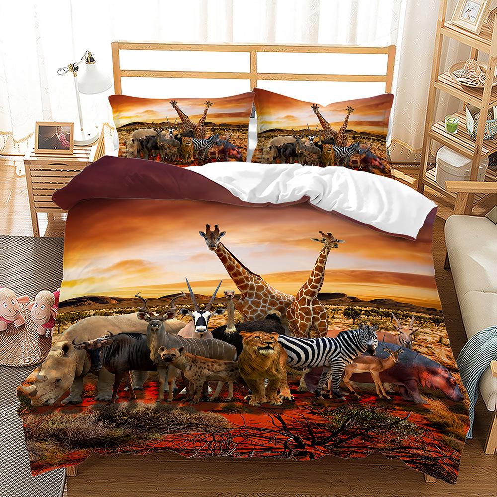 Home Bedding Single Double Bed Full Size Deer Print Pillowcase and Quilt Cover Bedding Home Decoration Bedding Large Bed Quilt Cover Full Size