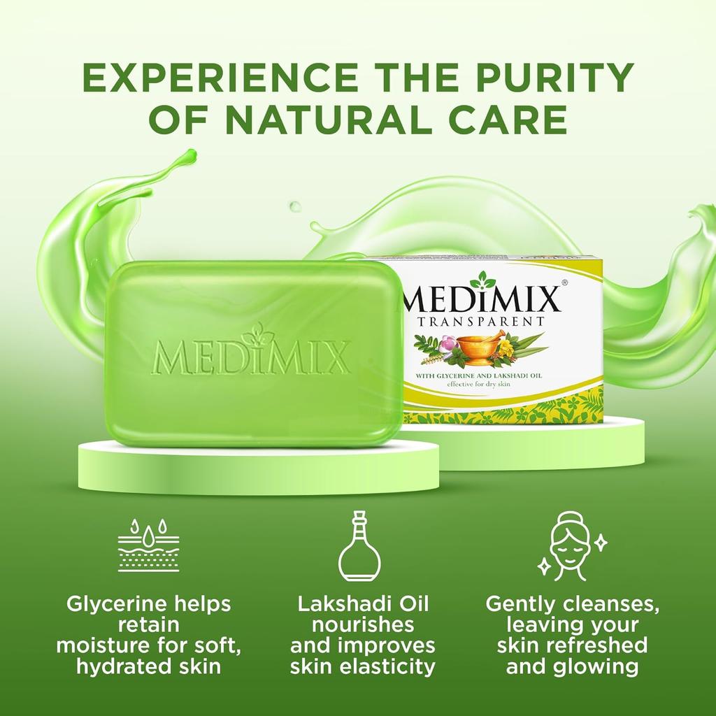 Medimix Transparent Ayurvedic Bathing Bar Soap 125g | Herbal Moisturizing Glycerine Soap With Lakshadi Oil For Dry & Sensitive Skin