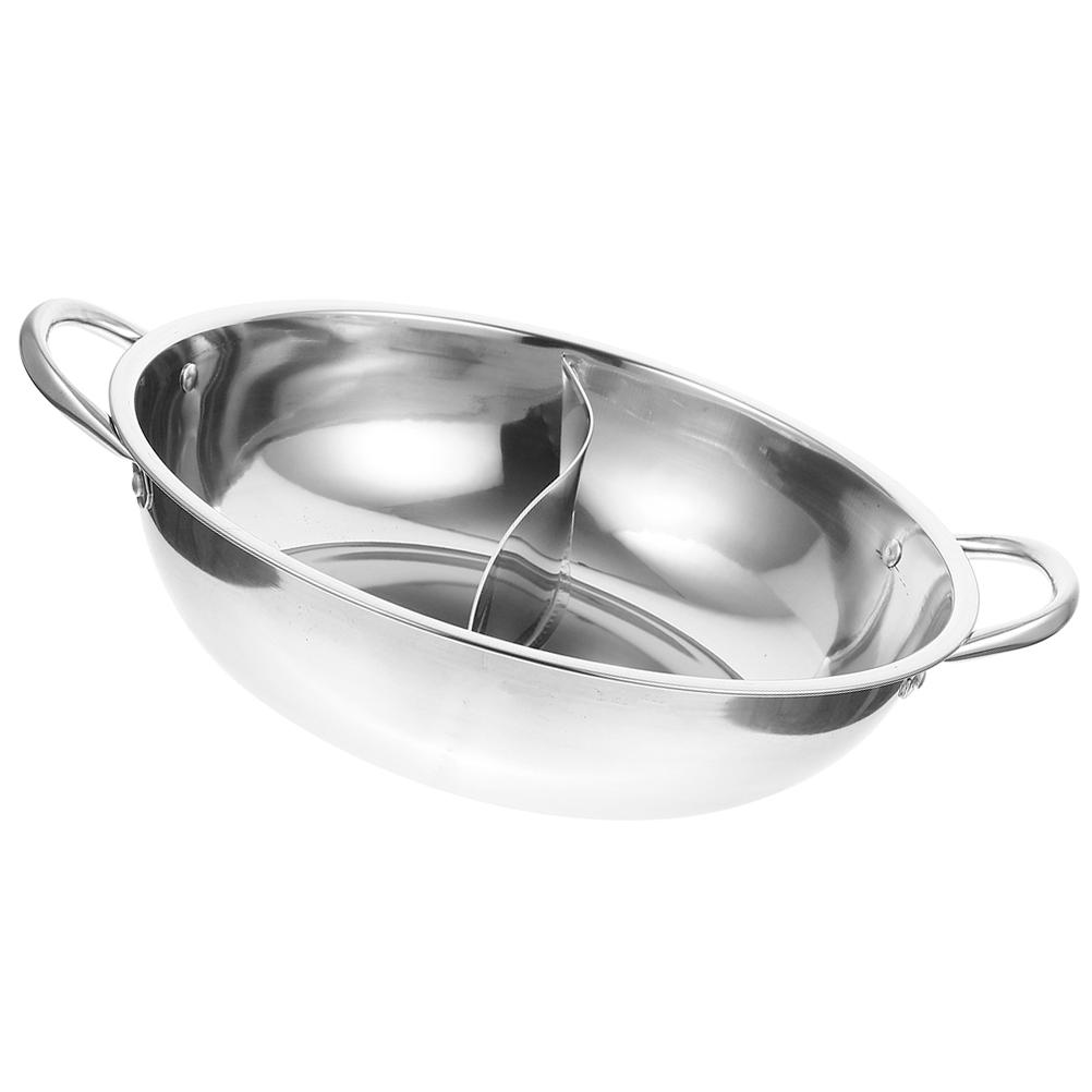 Hutch Stainless Steel Mandarin Duck Pot Chinese Hot with Divider Noodle Kitchen Cooking Silver Divided Pan