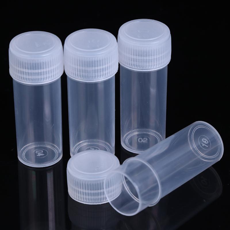 10Pcs 5Ml Plastic Test Tubes Vials Sample Container With Cap For Chemistry