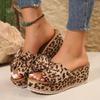 Fashion Women Wedge Slippers Leopard Print Bow Tie Slippers Platform Outdoor Sandals Summer Leisure Large Size Shoes Women Slides Women