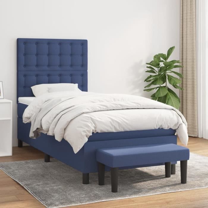 3136883 vidaXL Divan-lit Tapissier Avec Matelas Bleu 90x190 Cm Tissu