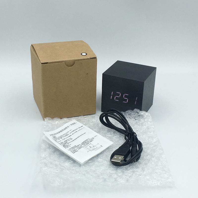 Voice Control  Wooden Digital Alarm Clock TEMP Date 3 Alarms Desktop Electronic Table Clock 12/24H USB Powered LED Bedside Clock