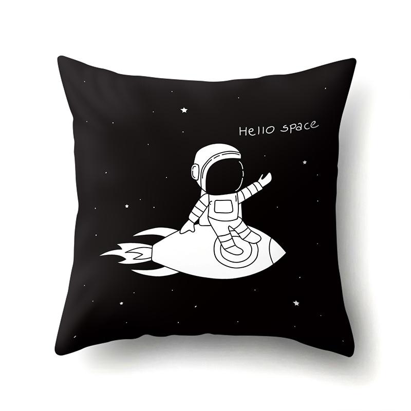Astronaut Polyester Pillow Case Style Floral Print Peach Leather Velvet Pillow Case Creative Moon Car Waist Cushion Cover
