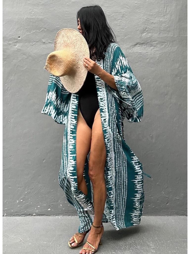 European-American Cotton Print Sun Protection Shirt & Bikini Cover-Up