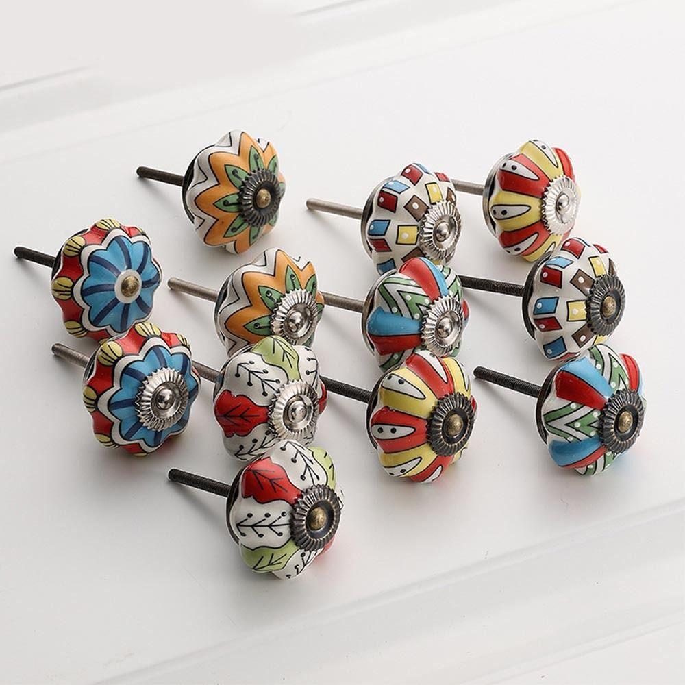 Single Hole Vintage Cabinet Knob Round Drawer Knobs Retro Ceramic Pumpkin Handle  Wine Cabinet