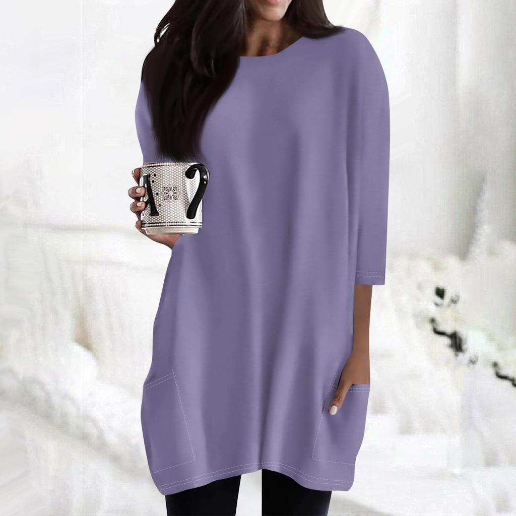 Women's  Casual 3/4 Sleeve Shirts Fashion Print Tunic Tops With Pockets