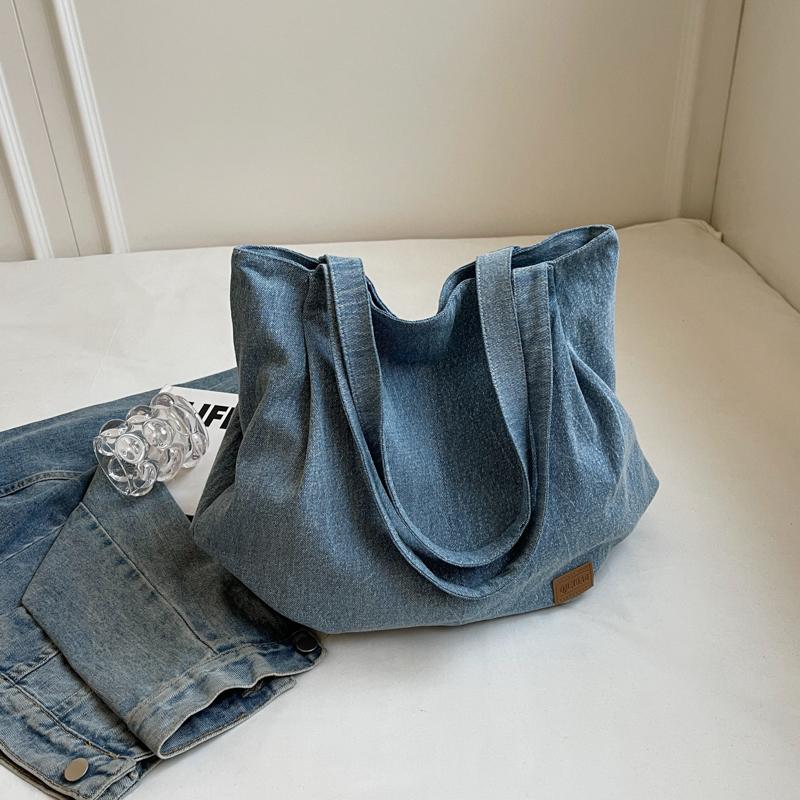 Commuter Large Capacity Denim Tote Bag Women Underarm Bag Work Shoulder Bag