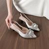 2025 New Pointed High Heels Rhinestone Single Shoes Niche French Temperament Empty Bag Head Sandals Fairy Shoes