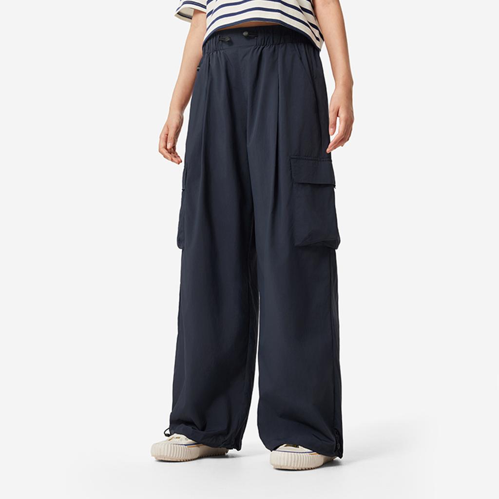 Li Ning Sports Lifestyle Series Solid Color Mid Waist Breathable Versatile Loose Straight Casual Pants Women Pants Deep-Blue AYKV540-3