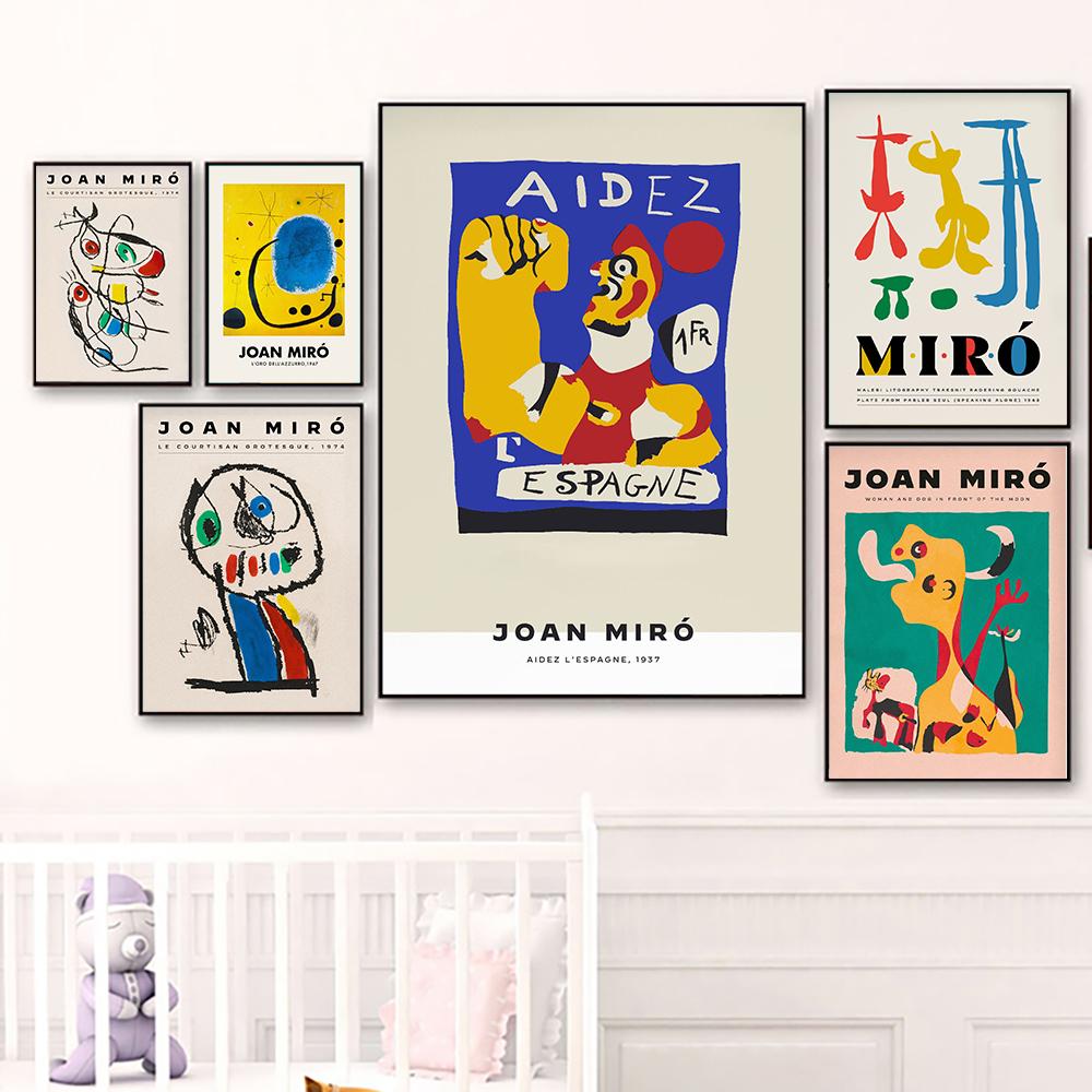 Joan Miro Abstract Animal Portrait Exhibition Poster Modern Retro Wall Art Print Picture Kids Bedroom Decorative Canvas Painting