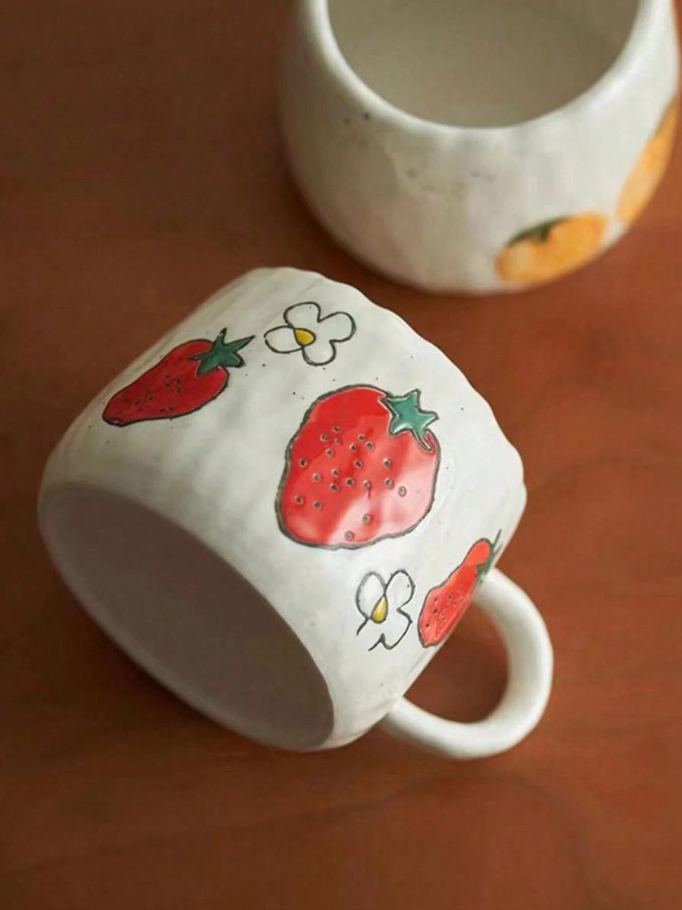 Hand Painted Ceramic Coffee Mug With Strawberry Pattern Design, Perfect For Home, Office, Event Gifts And Holiday Gifts, Hallowe
