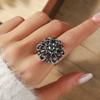 Vintage Black Crystal Midi Finger Rings for Women Female Ethnic Hollow Flower Adjustable Rings Exaggerated Party Jewelry Gift