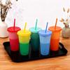 Color Changing Plastic Tumbler with Straw 24oz Reusable Cold Water Cup Leak-Proof Stackable Drinkware for Indoor Outdoor Use