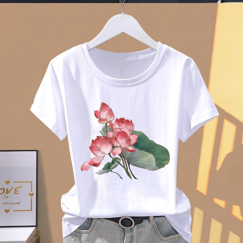(Asian Size) Graphic Tee Casual T Clothing Print 90s Trend Watercolor Female Casual Women's Top Fashion Short Sleeve T-shirt