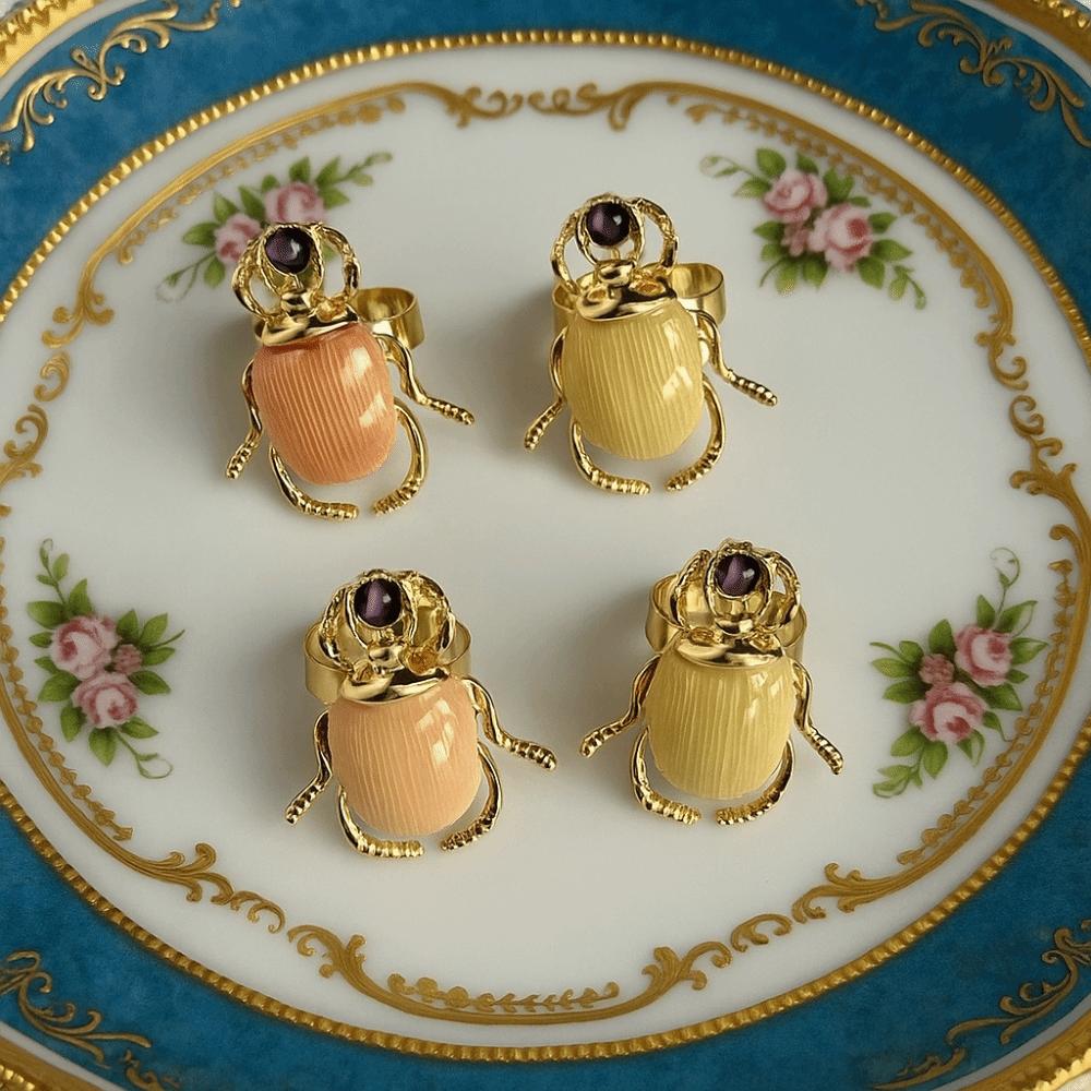 Macaron Color Beetle Opening Ring Enamel Enamel Beetle Ring Sweet Retro Insect Ring  Gift