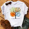 Women Summer T Shirt Tree Pattern Print Retro Fashion Short Sleeve Tees Casual Printed Tops