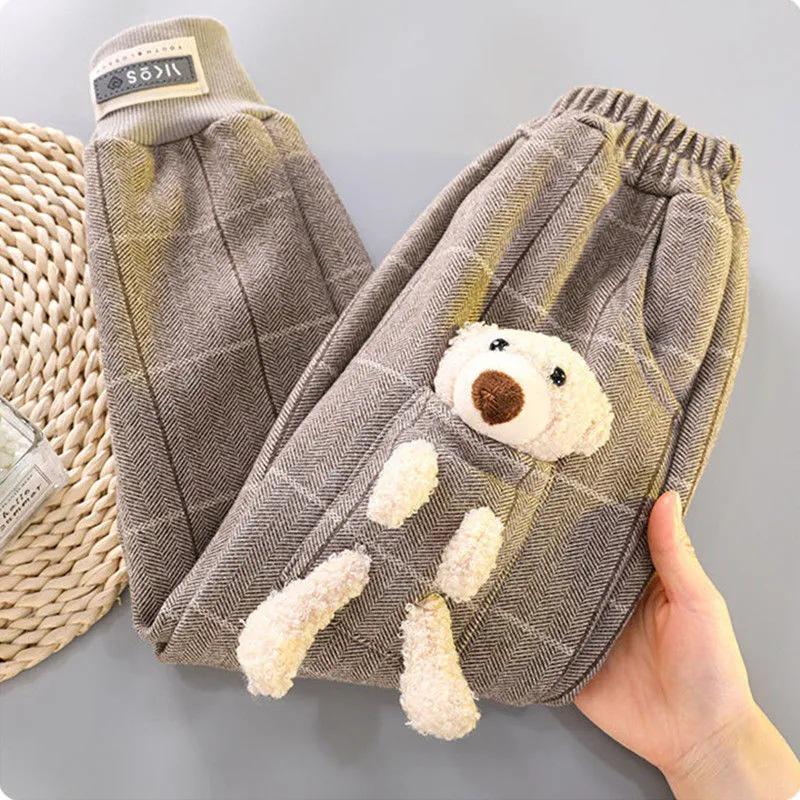 Girls' Thickened Sports & Casual Corduroy Sweatpants - Autumn/Winter Plus Velvet One-Piece for Medium & Large Children