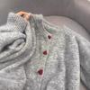 Love Button Sweater Jacket for Women 2025 Autumn New Loose Round Neck Knitted Cardigan Top