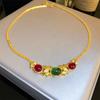 Multicolor Rhinestone Choker Necklaces Retro Style Heart Round Necklace Golden Copper Plated Necklace Party Wedding Zircon