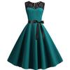 Lady Petticoats Plus Size O-Neck Sleeveless See-through Lace Stitching Ribbon Bowknot Gown Dress A-Line Skater Large Hem Midi Princess Dress