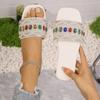 Colored Rhinestone Flat-bottomed Slippers for Women In the Summer of 2024, New Foreign Trade Large Size One-word Casual Beach Cool Slippers for Women