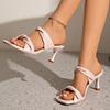 Fashion Pleated Stiletto Slippers Summer New Square Toe Open Toe Anti-slip Wear-resistant High Heels