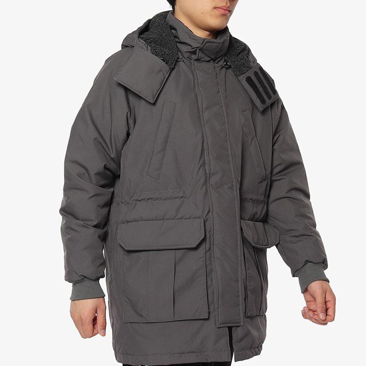 Adidas Solid Color Hooded Loose Mid-Length Down Jacket Men Outerwear Gray DM1940