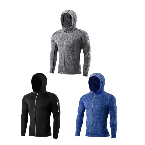 Men Full Zip Hoodie Quick-Dry Sweatshirt with Reflective Strip Zipper Sports Jacket Hoodie for Running Fitness Golfing